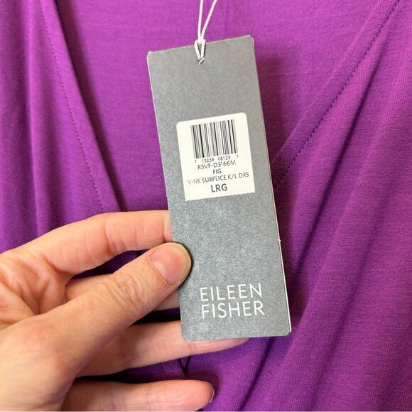 Eileen Fisher V-Neck Surplice Dress Fig Purple Viscose Jersey NWT Size Large - Picture 5 of 8